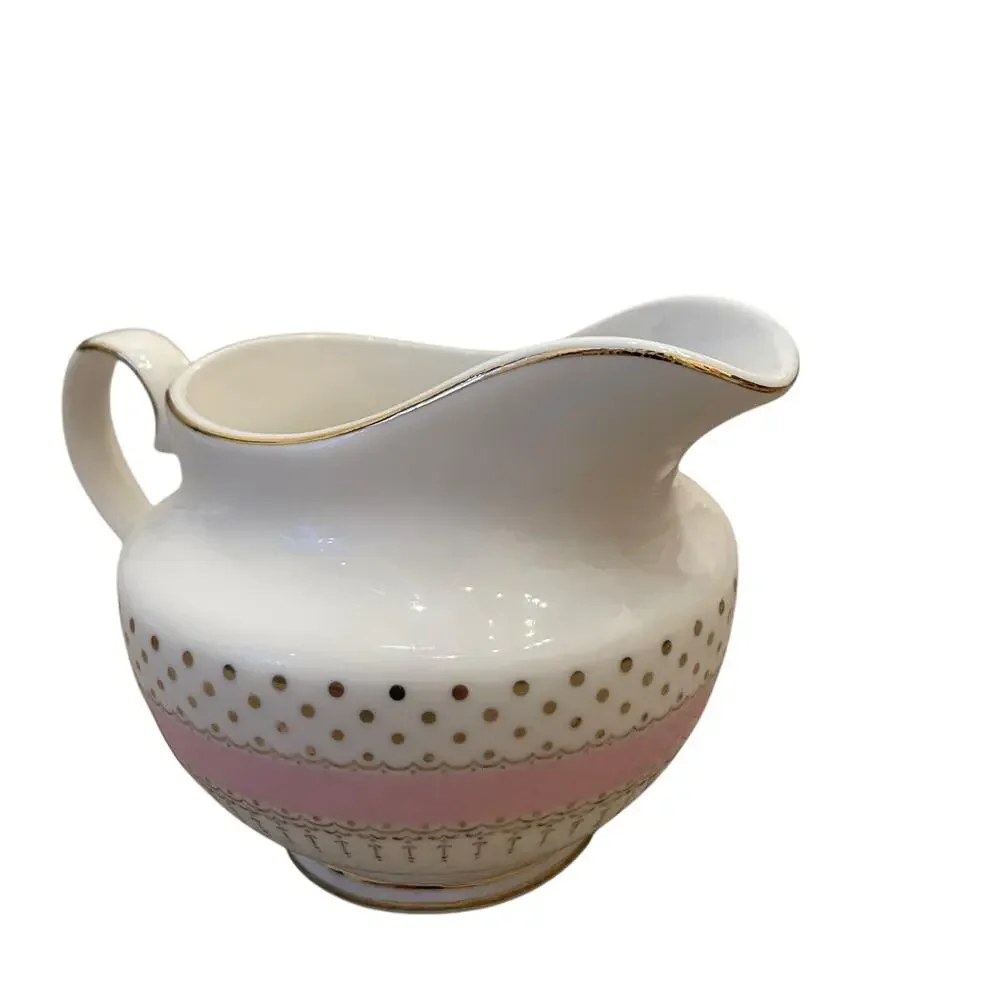 Grace Teaware Fine Porcelain Creamer & Sugar Bowl Pink White Gold Polka Dots New